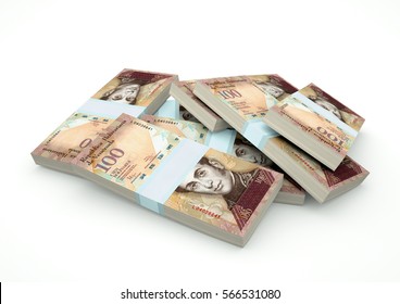 Piles of Venezuela Money isolated on white background - Shutterstock ID 566531080