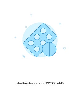 Pill Packaging Icon. Flat Illustration. Filled Line Style. Blue Monochrome Design.