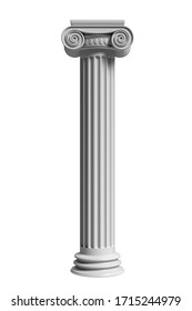 Pillar column ancient greek stone marble, ionic style pedestal, isolated against white color background, vertical. 3d illustration