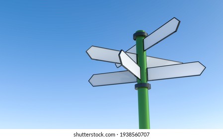 Pillar with navigation empty signs direction of movement 3d rendering illustration