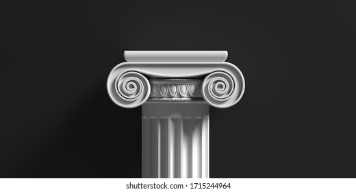 Pillar Part Pedestal, Ancient Greek White Color Stone Marble, Ionic Style Column Against Black Background, Presentation Ad Template. 3d Illustration