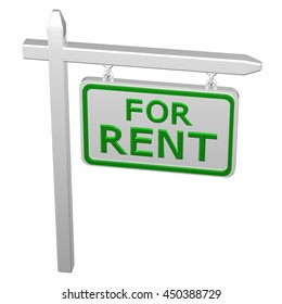 Pillar With Sign For Rent, Isolated On White Background. 3D Rendering.