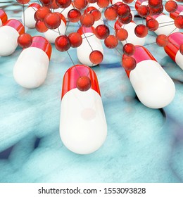 Pills With Active Ingredient Concept - 3d Rendered Illustration