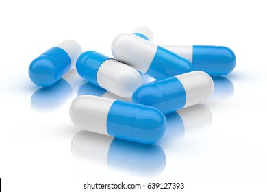 pills capsules isolated on white background, 3D rendering