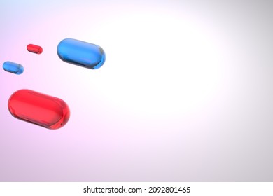 The Pills transparent red and blue illustration 3D rendering. Background pills medication concept.