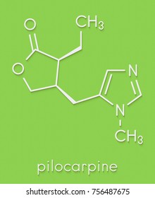 Pilocarpine Alkaloid Drug Molecule. Used In Treatment Of Glaucoma And Dry Mouth (xerostomia). Skeletal Formula.