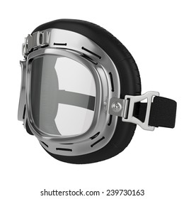 Pilot Goggles. Vintage Retro Aviation Bike Goggles. White Background.