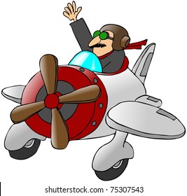 Pilot Waving From A Small Airplane