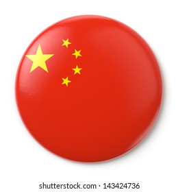 A Pin Button With The Chinese Flag. Isolated On White Background With Clipping Path.