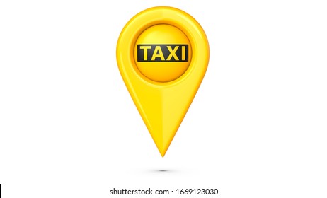 Pin map place location with the word taxi. 3d rendering Illustration Isolated on white background