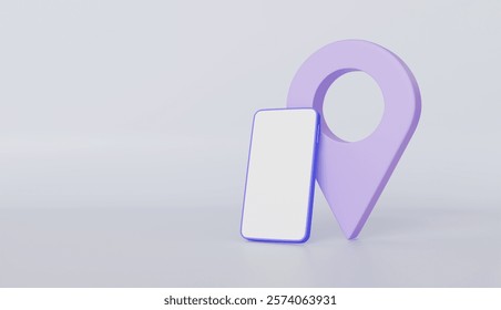 Pin pointer gps with Smartphone white screen, GPS location concept