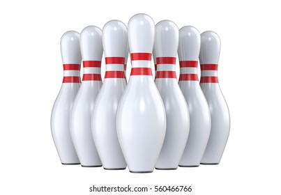 Pin of skittles, for bowling. 3D render, isolated on white background.