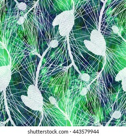 pine leaves seamless green pattern, forest