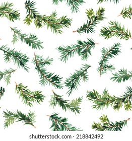 Pine Tree Branch. Watercolor Repeat Pattern