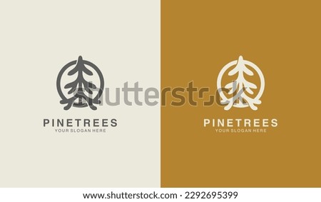 Pine Tree Monoline Logo Template. Universal creative premium symbol. Vector illustration