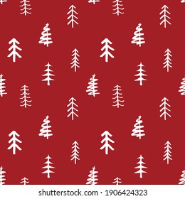 Pine Tree Seamless Pattern. New Year And Christmas Background, Illustration.