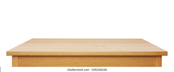 pine wood tabletop isolated on white background, useful for display or product montage, 3d rendering - Shutterstock ID 1342146146