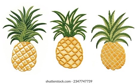 Pineapple embroidery set, tropical fruit, element, summer, trendy