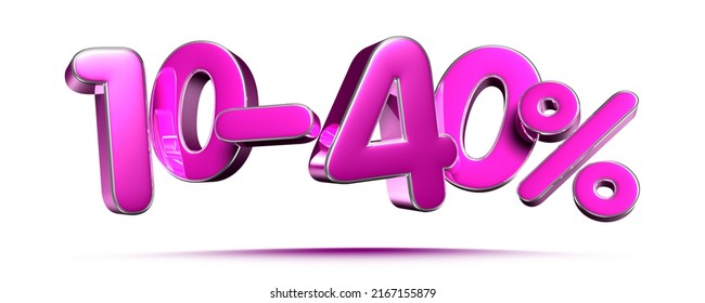 Pink 10-40 Percent 3d illustration Sign on White Background, Special Offer 10-40% Discount Tag, Sale Up to 10-40 Percent Off,share 10-40 percent,10-40% off storewide. have work path.