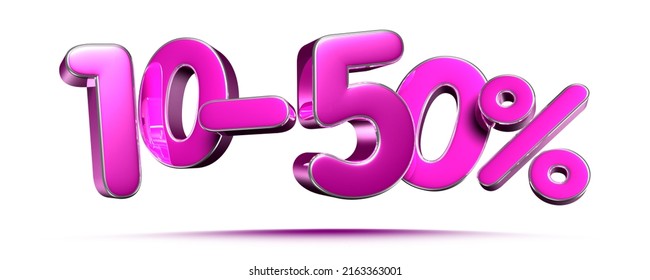 Pink 10-50 Percent 3d illustration Sign on White Background, Special Offer 10-50% Discount Tag, Sale Up to 10-50 Percent Off,share 10-50 percent,10-50% off storewide. have work path.