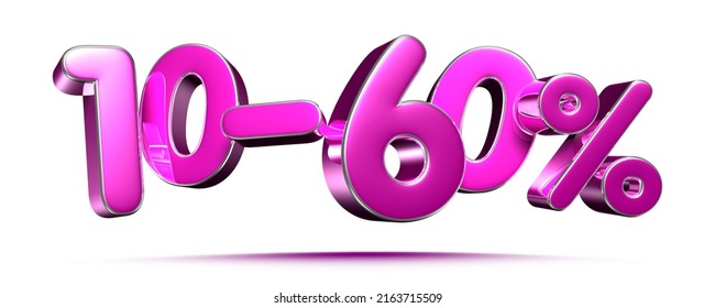Pink 10-60 Percent 3d illustration Sign on White Background, Special Offer 10-60% Discount Tag, Sale Up to 10-60 Percent Off,share 10-60 percent,10-60% off storewide. have work path.