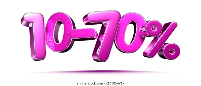 Pink 10-70 Percent 3d illustration Sign on White Background, Special Offer 10-70% Discount Tag, Sale Up to 10-70 Percent Off,share 10-70 percent,10-70% off storewide. have work path.