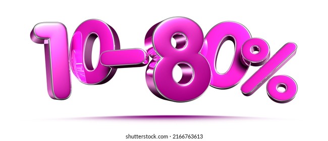 Pink 10-80 Percent 3d illustration Sign on White Background, Special Offer 10-80% Discount Tag, Sale Up to 10-80 Percent Off,share 10-80 percent,10-80% off storewide. have work path.