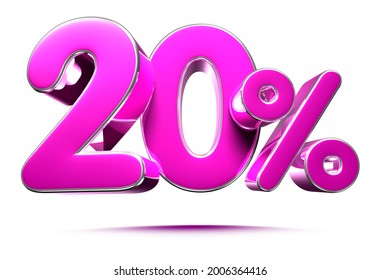 Pink 20 Percent 3d illustration Sign on White Background, Special Offer 20% Discount Tag, Sale Up to 20 Percent Off,share 20 percent,20% off storewide.With clipping path.