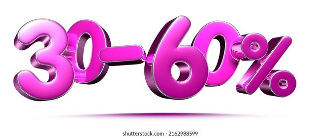 Pink 30-60 Percent 3d illustration Sign on White Background, Special Offer 30-60% Discount Tag, Sale Up to 30-60 Percent Off,share 30-60 percent,30-60% off storewide. have work path.