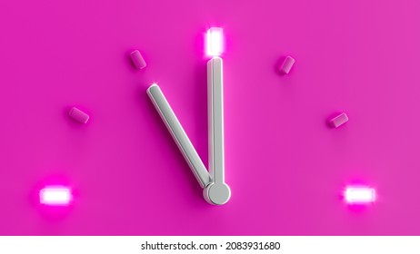 Pink 3d Clock Time 11 o Clock pm am Silver needle backlit dial light 3d illustration