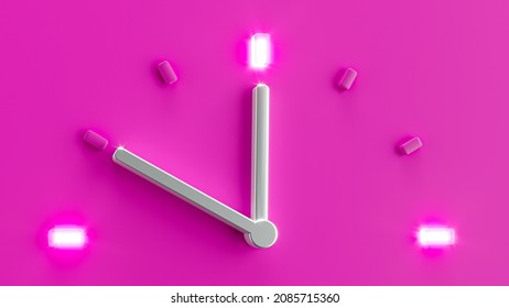 Pink 3d Clock Time 11:50 o Clock pm am Silver needle backlit dial light ten to twelve time 3d illustration