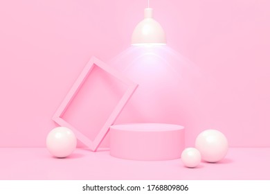 Pink 3d rendering geometrical abstract background Scenes with podium display stand scenes and light lamp in pink color. 3d illustration minimal style concept. - Shutterstock ID 1768809806
