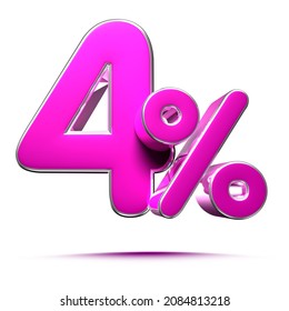 Pink 4 Percent 3d illustration Sign on White Background, Special Offer 4% Discount Tag, Sale Up to 4 Percent Off,share 4 percent,4% off storewide.With clipping path.