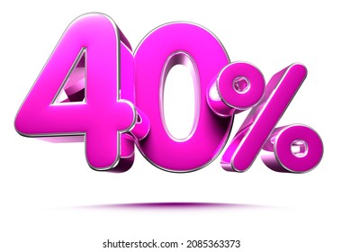 Pink 40 Percent 3d illustration Sign on White Background, Special Offer 40% Discount Tag, Sale Up to 40 Percent Off,share 40 percent,40% off storewide.With clipping path.