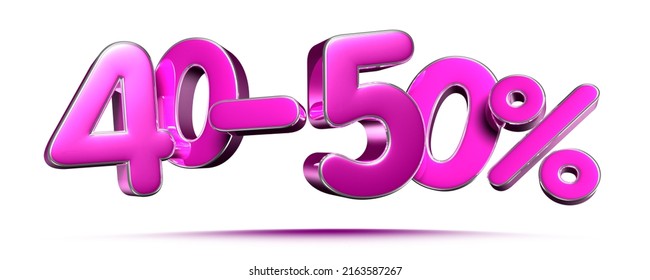 Pink 40-50 Percent 3d illustration Sign on White Background, Special Offer 40-50% Discount Tag, Sale Up to 40-50 Percent Off,share 40-50 percent,40-50% off storewide. have work path.