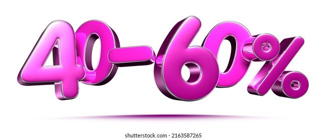 Pink 40-60 Percent 3d illustration Sign on White Background, Special Offer 40-60% Discount Tag, Sale Up to 40-60 Percent Off,share 30-60 percent,40-60% off storewide. have work path.