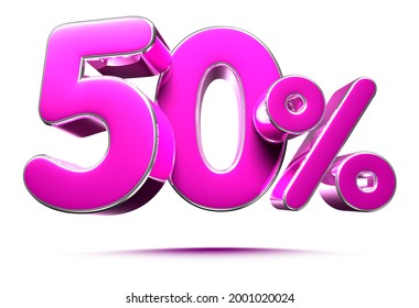 Pink 50 Percent 3d illustration Sign on White Background, Special Offer 50% Discount Tag, Sale Up to 50 Percent Off,share 50 percent,50% off storewide.With clipping path.