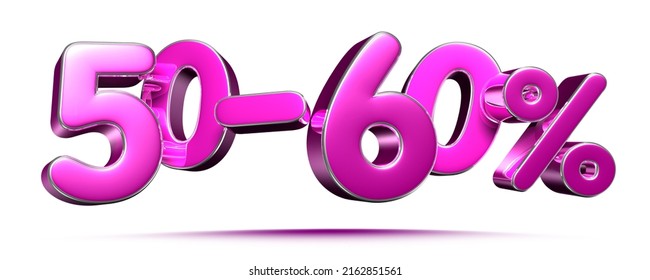 Pink 50-60 Percent 3d illustration Sign on White Background, Special Offer 50-60% Discount Tag, Sale Up to 50-60 Percent Off,share 50-60 percent,50-60% off storewide. have work path.