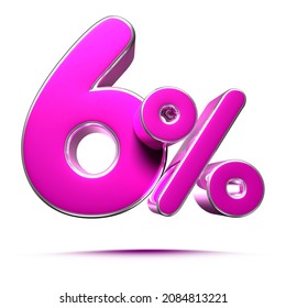 Pink 6 Percent 3d illustration Sign on White Background, Special Offer 6% Discount Tag, Sale Up to 6 Percent Off,share 6 percent,6% off storewide.With clipping path.