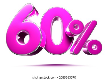 Pink 60 Percent 3d illustration Sign on White Background, Special Offer 60% Discount Tag, Sale Up to 60 Percent Off,share 60 percent,60% off storewide.With clipping path.
