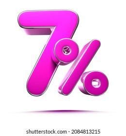 Pink 7 Percent 3d illustration Sign on White Background, Special Offer 7% Discount Tag, Sale Up to 7 Percent Off,share 7 percent,7% off storewide.With clipping path.