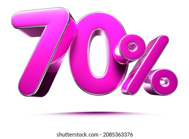 Pink 70 Percent 3d illustration Sign on White Background, Special Offer 70% Discount Tag, Sale Up to 70 Percent Off,share 70 percent,70% off storewide.With clipping path.