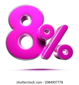 Pink 8 Percent 3d illustration Sign on White Background, Special Offer 8% Discount Tag, Sale Up to 8 Percent Off,share 8 percent,8% off storewide.With clipping path.
