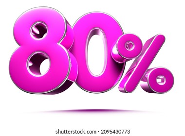 Pink 80 Percent 3d illustration Sign on White Background, Special Offer 80% Discount Tag, Sale Up to 80 Percent Off,share 80 percent,80% off storewide.With clipping path.