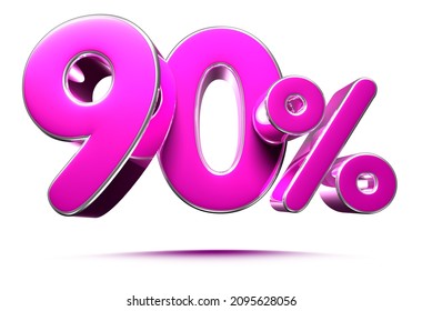 Pink 90 Percent 3d illustration Sign on White Background, Special Offer 90% Discount Tag, Sale Up to 90 Percent Off,share 90 percent,90% off storewide.With clipping path.