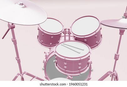 Pink Acoustic Drum Set Close Up, 3d Illustration