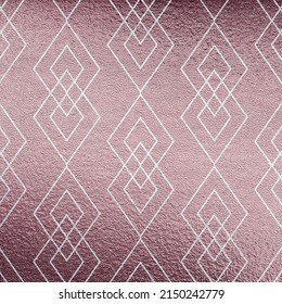 Pink Art Deco Background. Texture With Silver Geometric Pattern