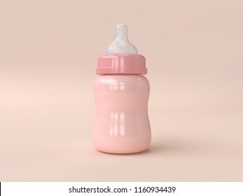 Pink Baby Bottle Milk Cartoon Style 3d Rendering