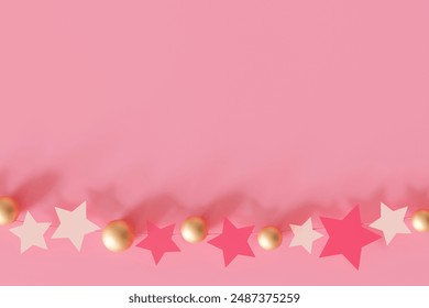 Pink background with girlish garland and copy space. It's a girl backdrop with empty space for text. Baby shower or birthday invitation, party. Women's Day. Baby girl birth. 3D Illustration - Powered by Shutterstock