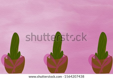 Pink background ombre cactus green